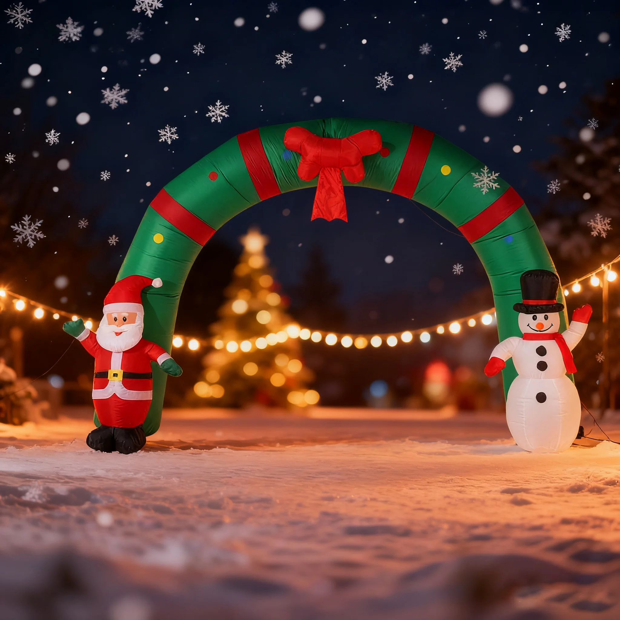 10ft Christmas Inflatable Outdoor Decoration Inflatable Yard Decoration Inflatable Santa Claus and Snowman Arch Decoration Built