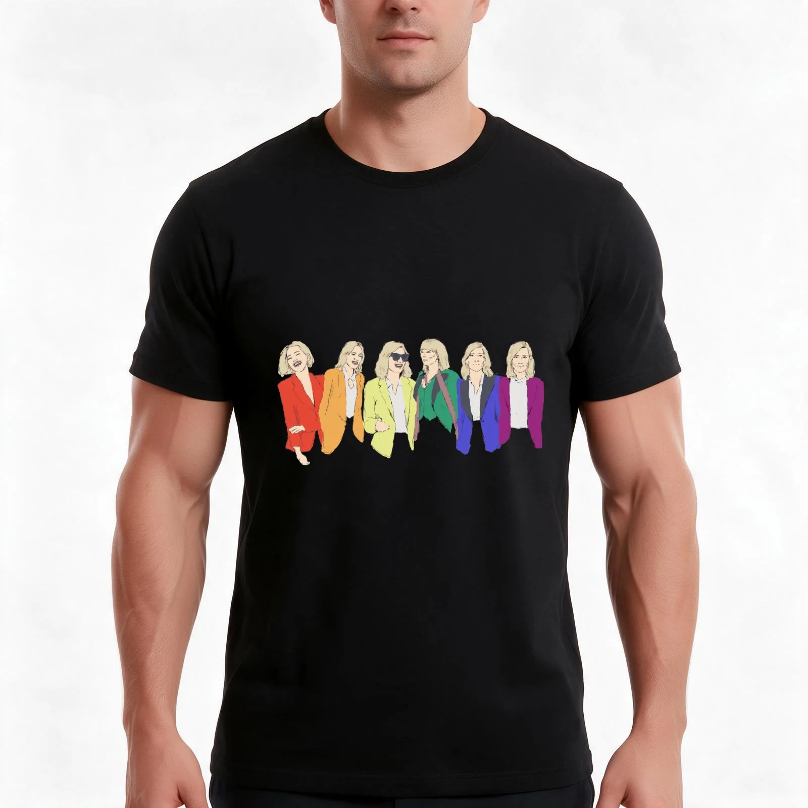 Cate Blanchett - Rainbow Pride Flag T-Shirt Summer Casual Cotton Tee Oversized Streetwear Tops Vintage Graphic Print
