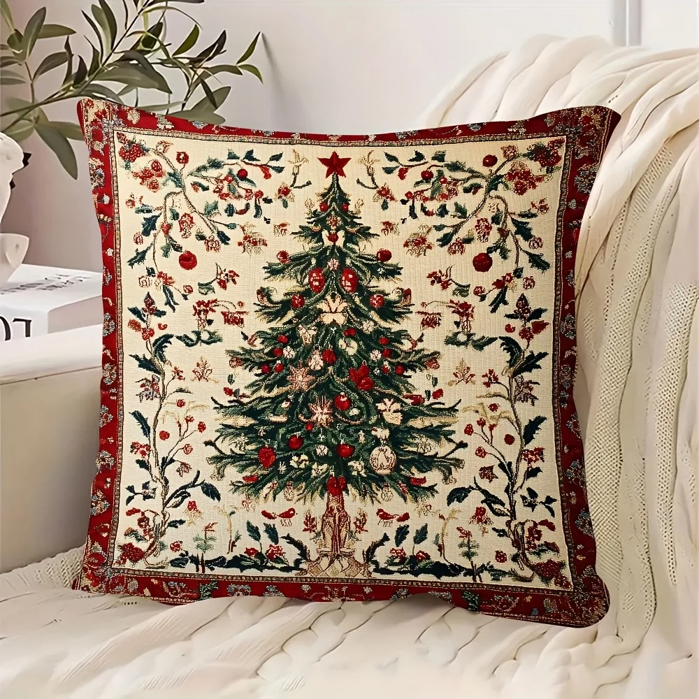 1 Funda de almohada con tematici de tapiz navideño، patron festivo de azbol Vintage، acento Elegante para el hogar y regalo para #2