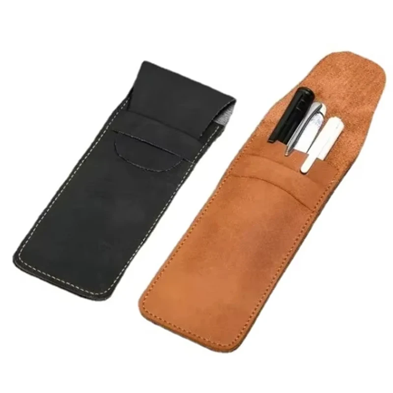 PU Leather Flap Pen Case Mini Stationery Organizer Portable Pencil Vintage Leather Pencil Case For Home Office Kitchen Daily Use