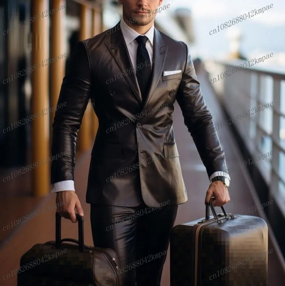 

New Black Satin Men Suit Formal Groom Groomsman Wedding Party Prom Male Business Tuxedos 2 Piece Set Blazer Pants
