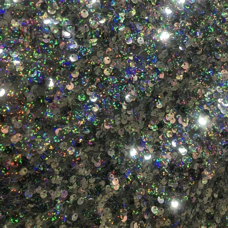 NEW 5MM Silver Mesh Sequin Fabric DIY Leiser Glitter Fabric For Wedding Dresses Wide：125CM