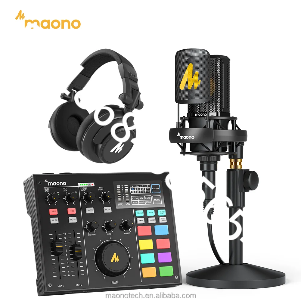 

MAONO Podcast Equipment Bundle Podcast Mixer Condenser Microphone game Headphone Monitor Speaker Podcast Sound Cards Audio Mixer
