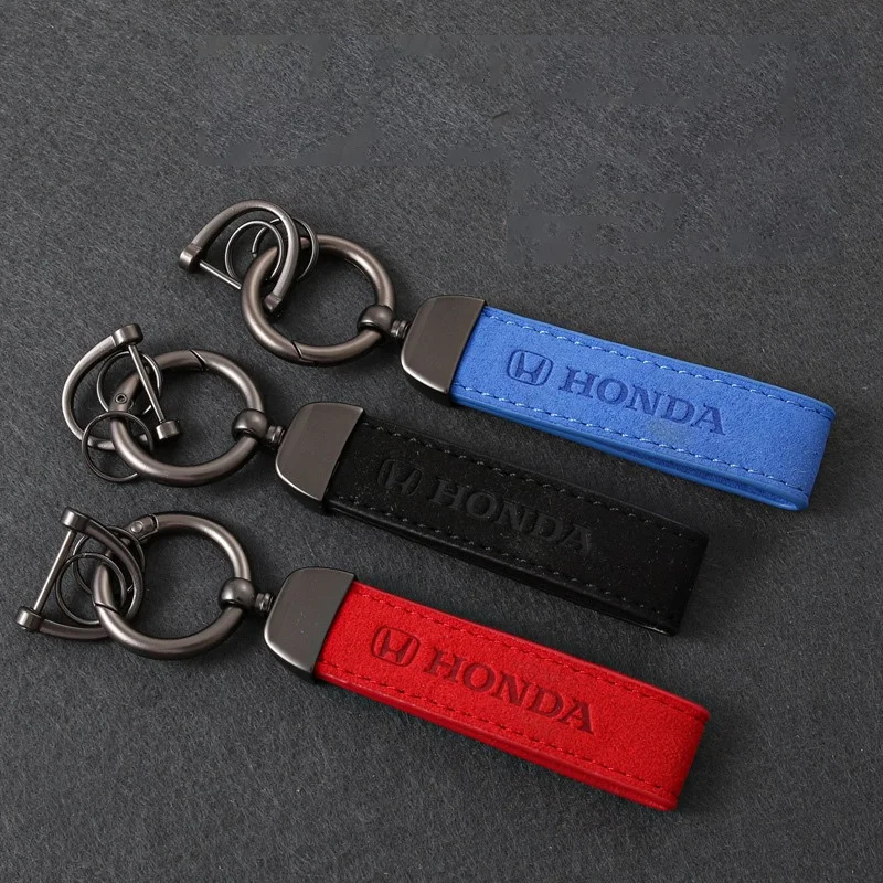 Suede Fur Car Emblem Keychain Car Logo Pendant Keyring For Honda Civic xrv hrv crv brv City Accord Fit Jazz Insight Accessories view 3