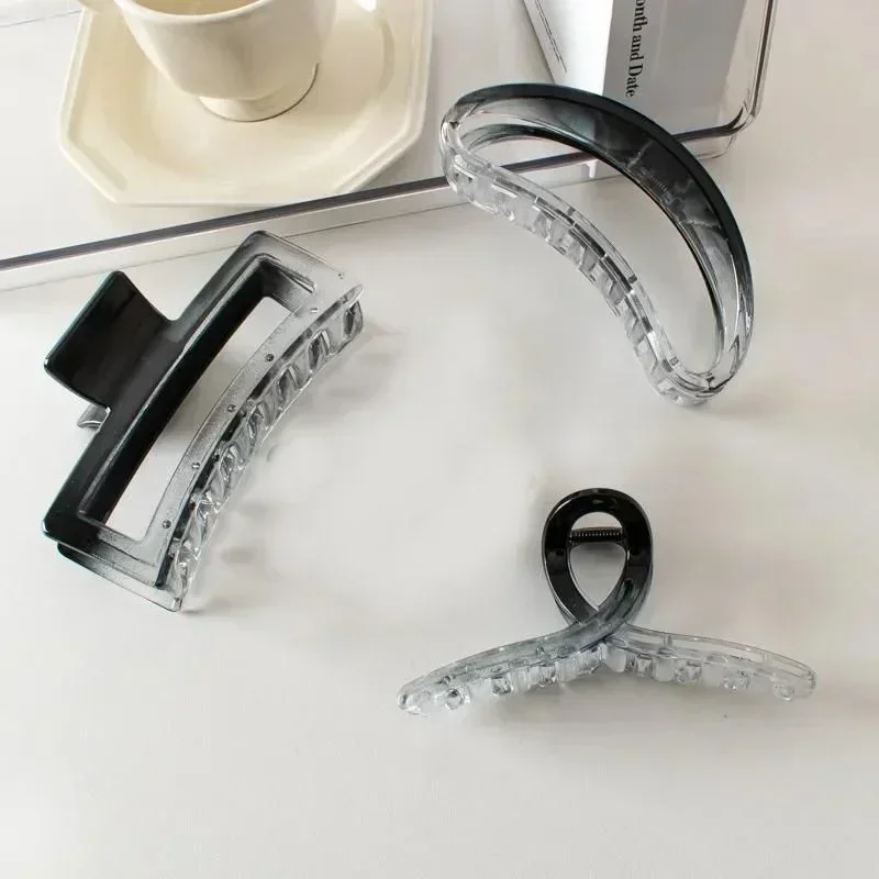 Korean Simple Acrylic Large Hair Claw Clips Transparent Black Double Color Claw Clip Headwear Woman Hair Styling Accessories