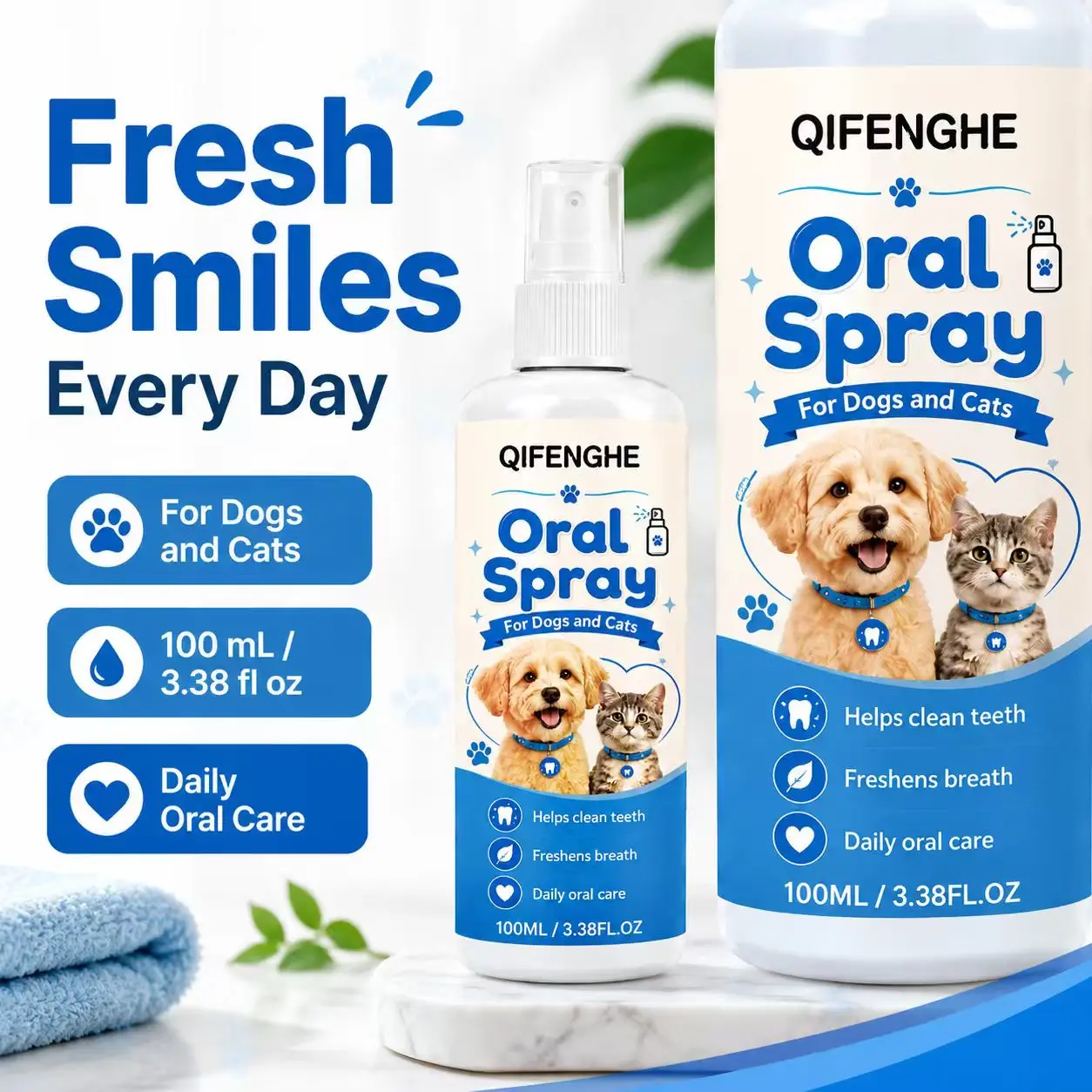 Dog Cat Oral Spray Fresh Breath Clean Teeth Daily Dental Care 100ml Easy Pet Hygiene