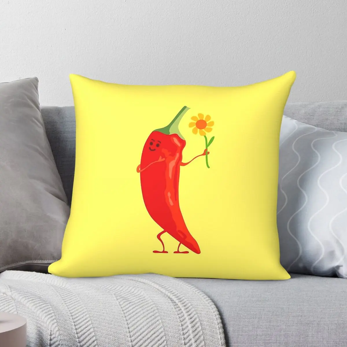 Chili Pepper Cartoon Square Pillowcase Polyester Linen Velvet Printed Zip Decorative Throw Pillow Case Bed Cushion Cover 18