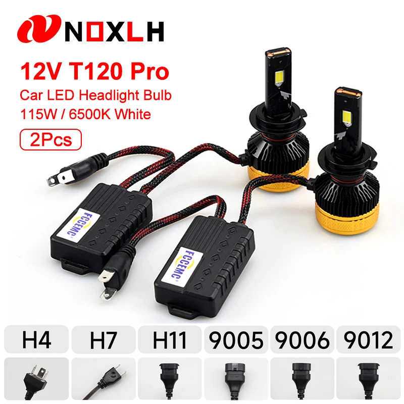 

12V T120 Pro Car LED Headlight Bulb H4 H7 H11 9005 9006 9012 High Power LED Auto Headlight Bulb Fog Lamps 6500K White Car Light