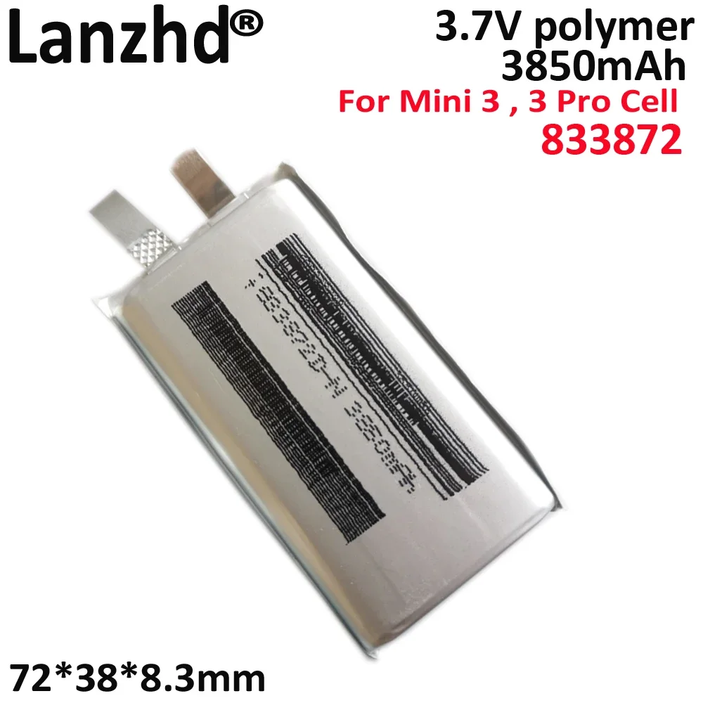 3.7V high rate polymer lithium Suitable for Mini 3, 3 Pro Cell flight battery drone power cell 833872 3850mAh 72*38*8.3mm