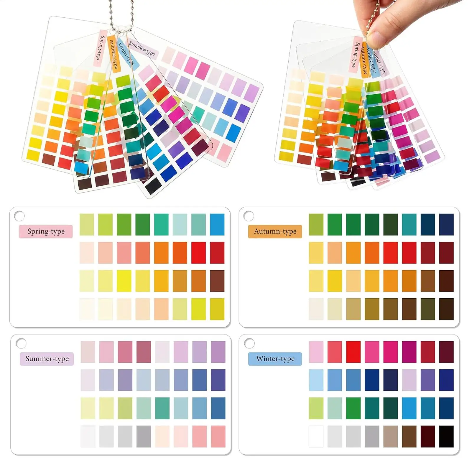 4-Season Personal Color Analysis Cards Portable Skin Tone Matching Palette for Outfits Makeup, Seasonal Color Guide for Stylists