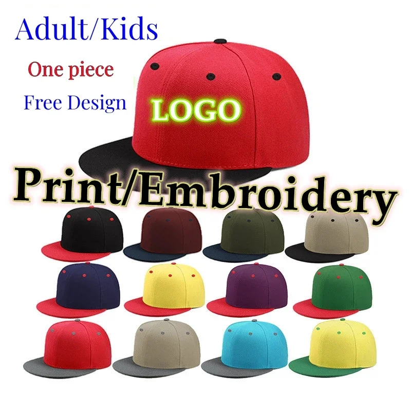 

Custom Logo Cotton Flat Cap for Kids Baby - Fashionable Hip Hop Baseball Snapback Hat with Print Embroidery for Boys Girls