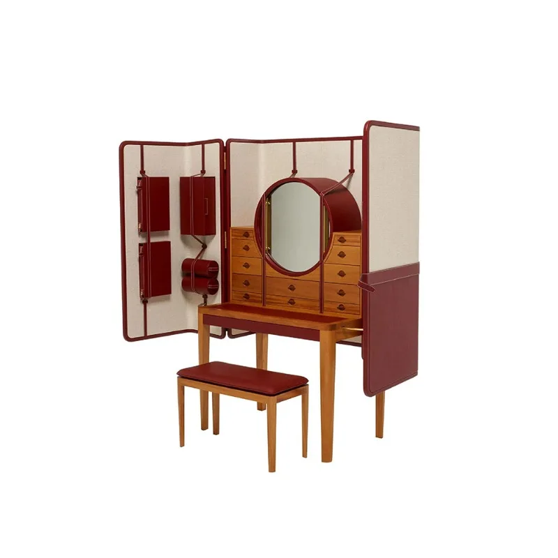 

Итальянский шкаф для ювелирных украшений класса люкс, простой шкаф для хранения вещей для виллы или особняка, кожаный туалетный столик с зеркалом