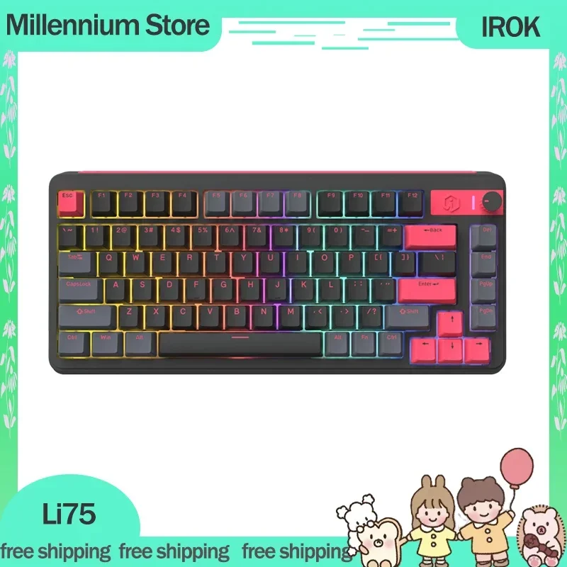 IROK Li75 Keyboard mekanikal, papan ketik kantor Backlit PBT 3 Mode USB/2.4G/Bluetooth nirkabel untuk hadiah