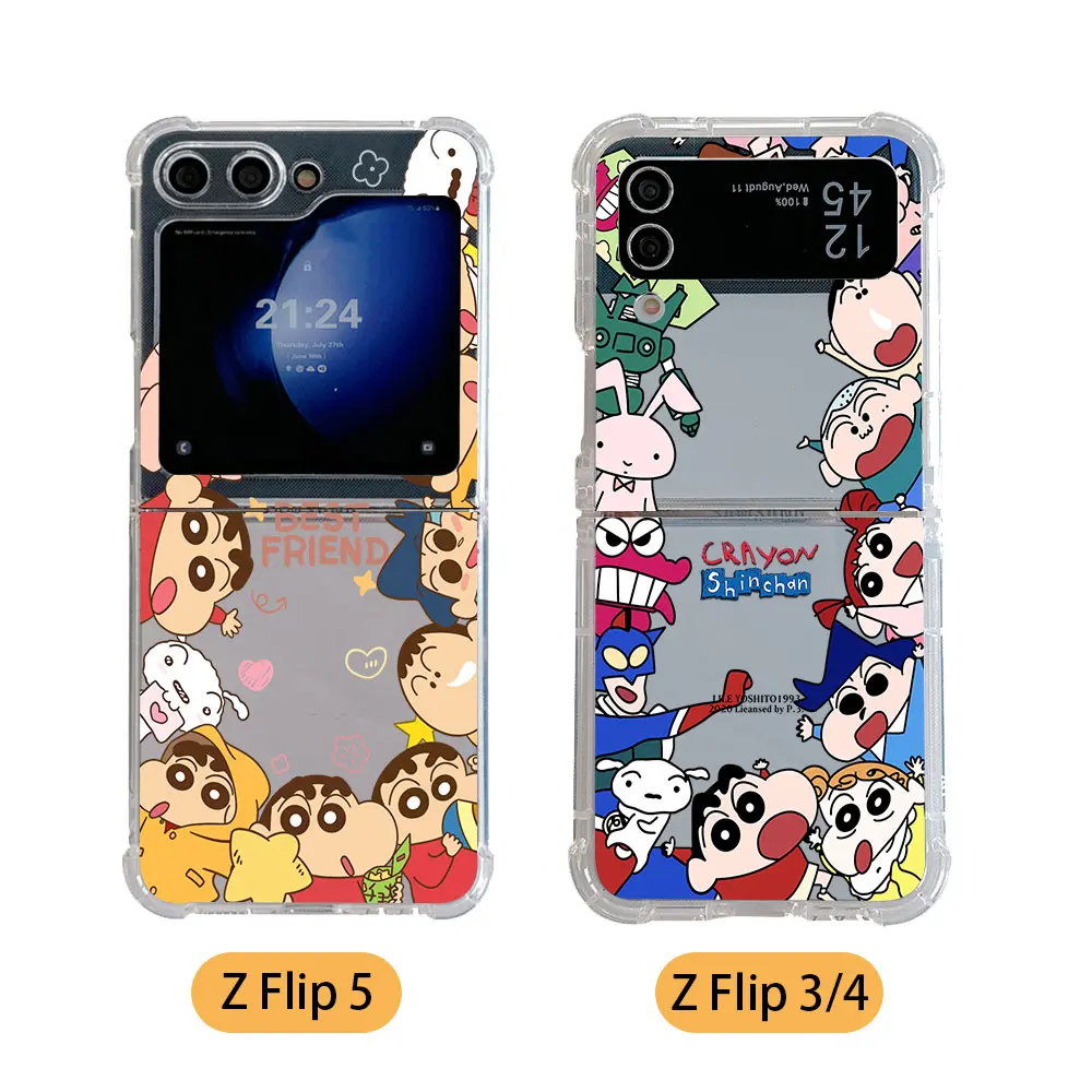 Funny Anime Crayons Shins-chans Phone Case for Samsung Galaxy Z Flip 3 4 Z Flip 5 6 Z Fold 4 5G PC Soft Anti-fall Back Cover
