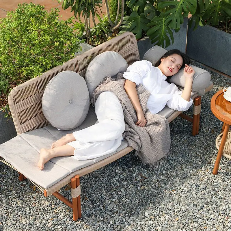 كرسي مستلق للشرفة والترفيه والجلوس كسول صف مستقيم في الهواء الطلق فناء الروطان