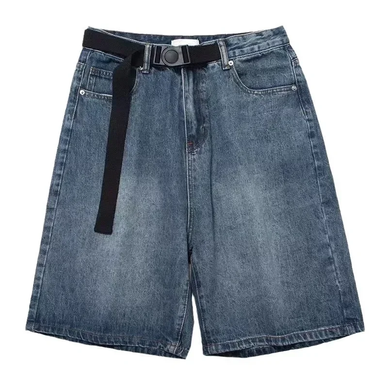 American Wash Denim Shorts Masculino Novo Verão Retro Solto Casual Perna Larga Quarto Calças Jeans Perna Larga