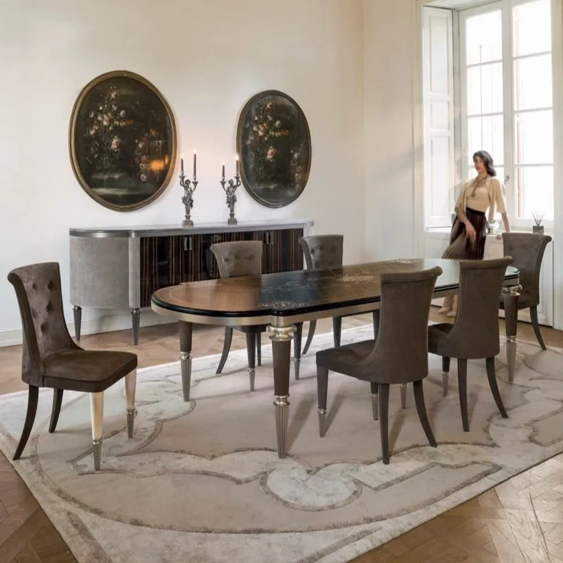 ⅹ-  Gold Stainless Steel Dining Table With Chairs Modern Dining Table Set 8 Seater Luxury Oval Marble Top Dining Tables&