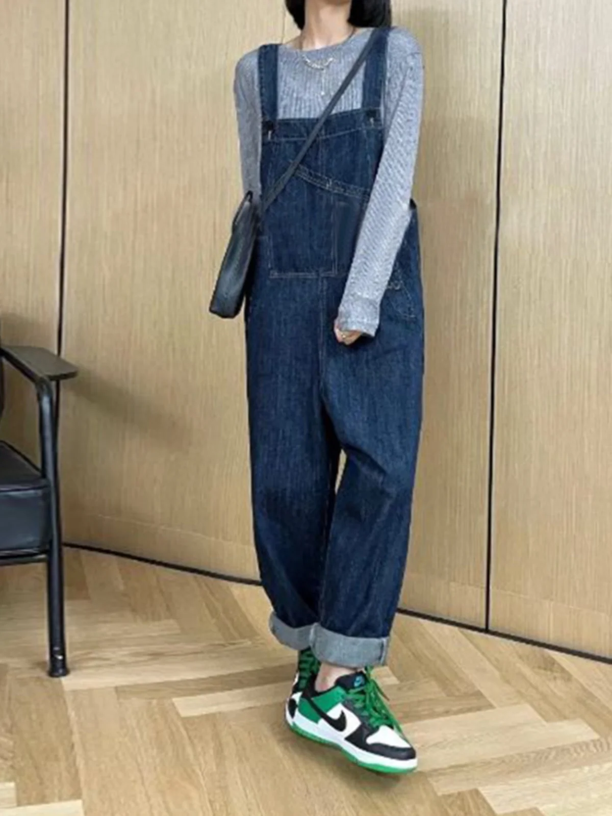 

Vintage Denim Overalls Women's Spring Autumn New Sle Faion Slimming Strap Pants High Waist Long Leg Button Closure Jeans