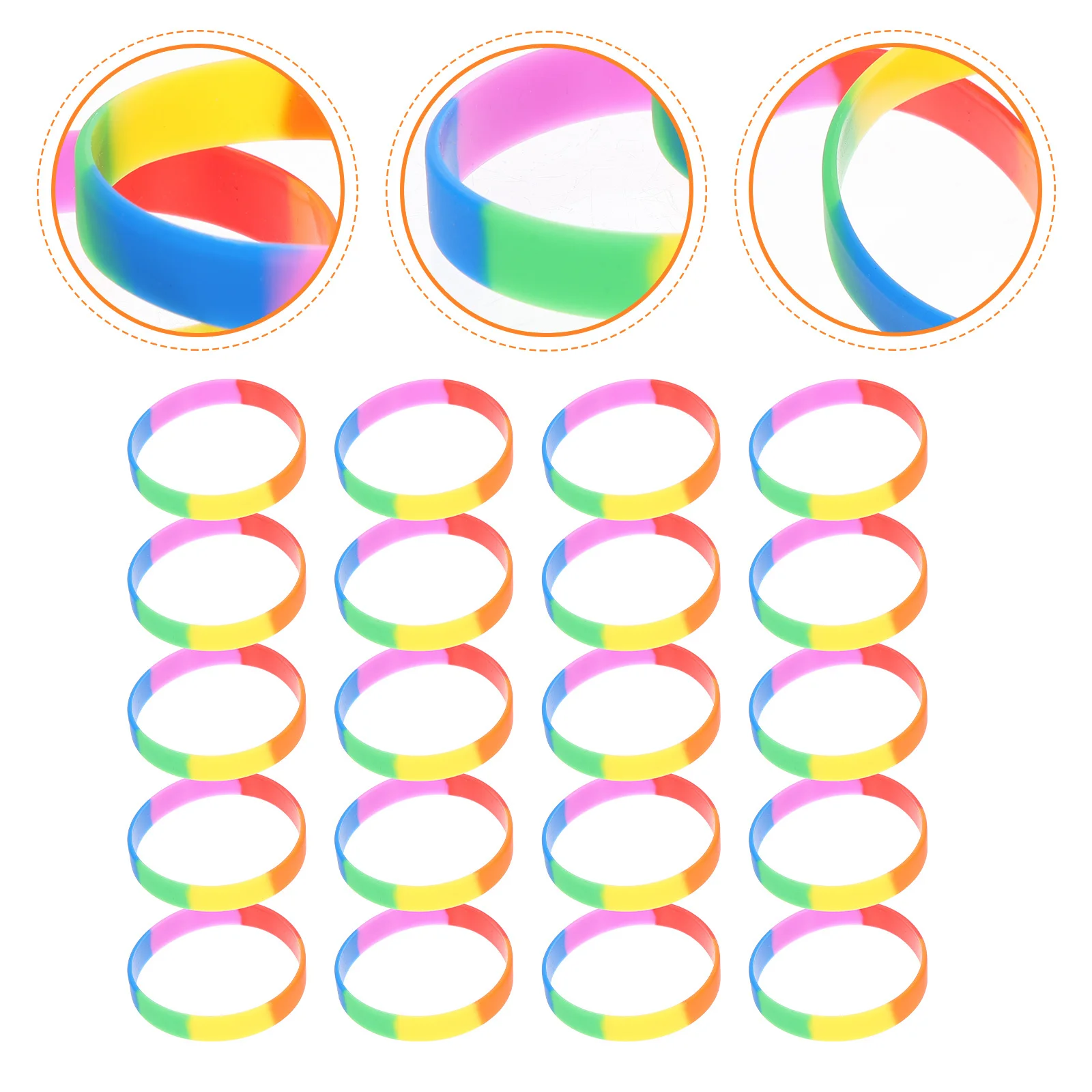 

20Pcs Colorful Wristbands Rainbow Bright Stylish Durable Silicone Band Party Fashion Hand Decor Rainbow Bracelet