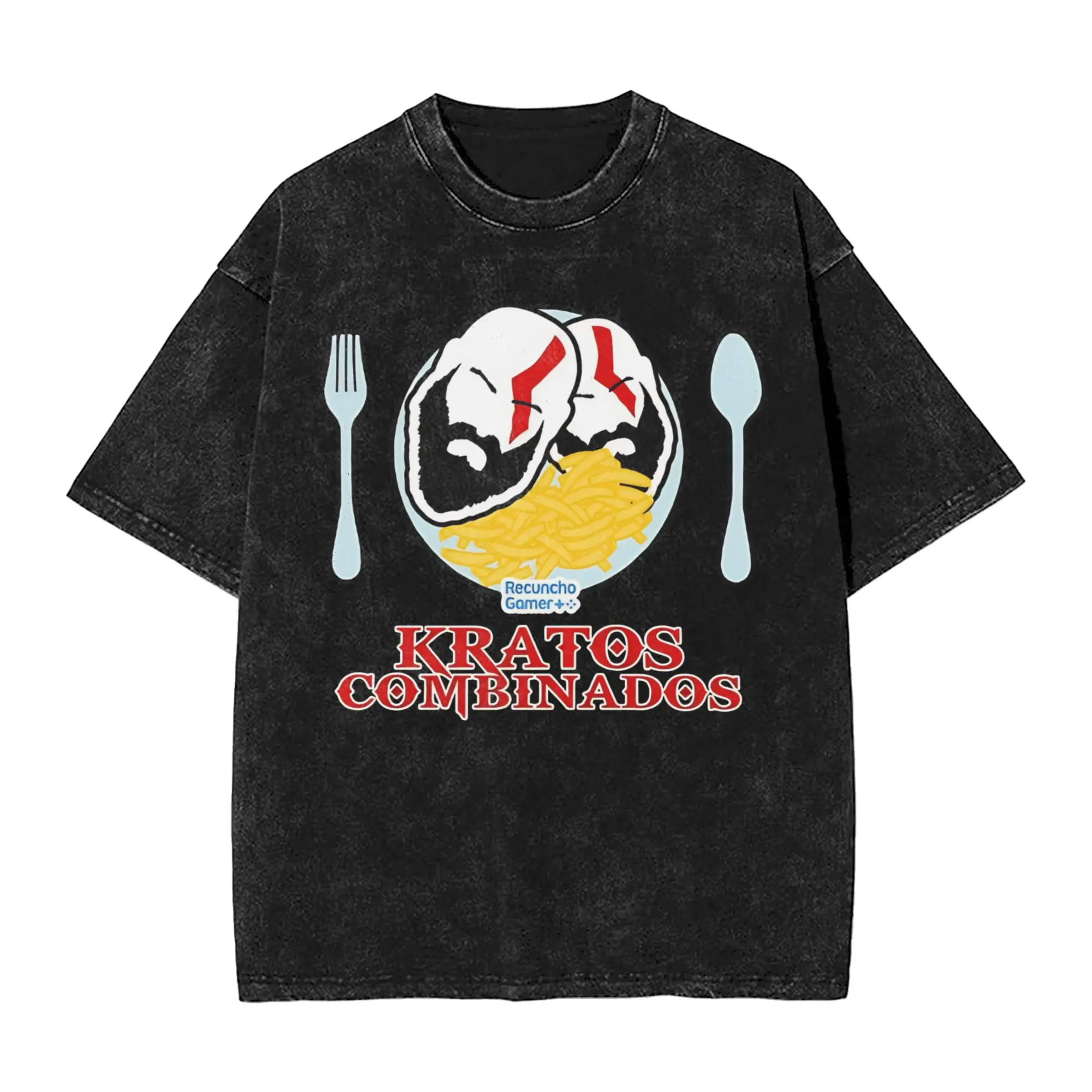 Harajuku Washed Shirt Combined Kratos Lord God of War Accessories Novelty T Shirt High Street  Streetwear Cotton