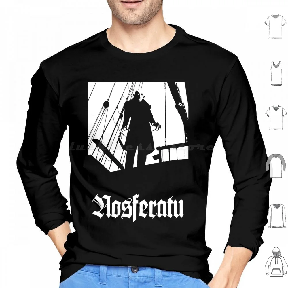 Nosferatu Black Hoodie cotton Long Sleeve Nosferatu Vampiro Vampire Old Movie Classic Film Film Black And White Cine