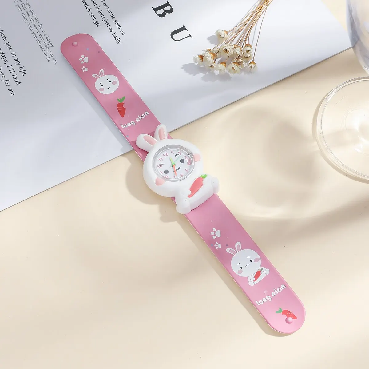 Childrens Kids Cartoon Rabbit Pattern Watch Jewelry Set Necklace Earrings Ring Bracelet Gifts for Children and Girls