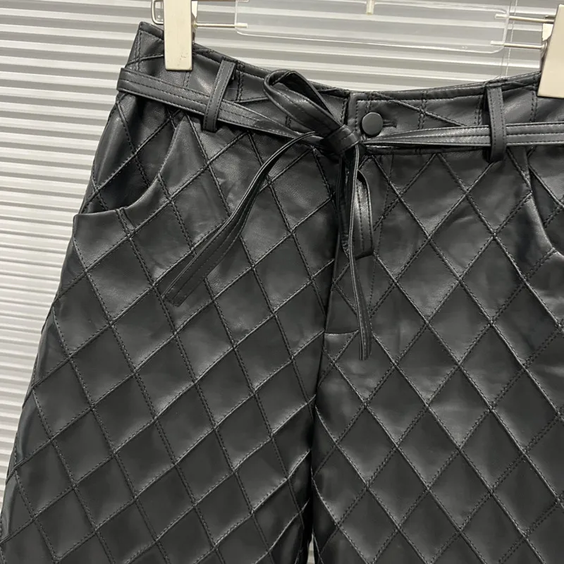 HKSH printemps automne nouvelles femmes Shorts diamant Plaid poches en cuir PU élégant polyvalent Punk tendance pantalon court droit HK17021