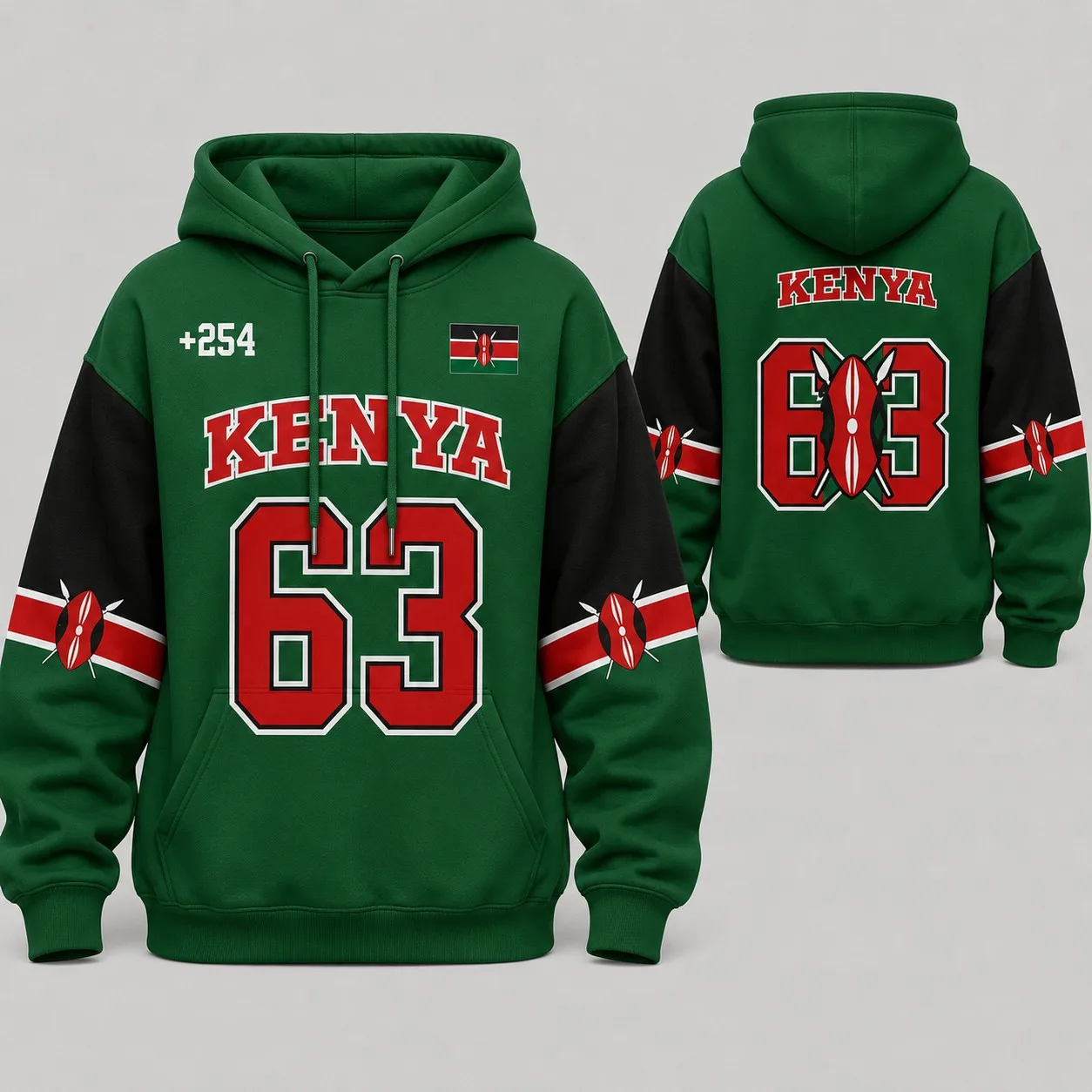 Kenyan Flag Pattern Print Long-Sleeved Pullover Sweatshirt for Men and Women, Party Outfit, Autumn New Fashion Street Style