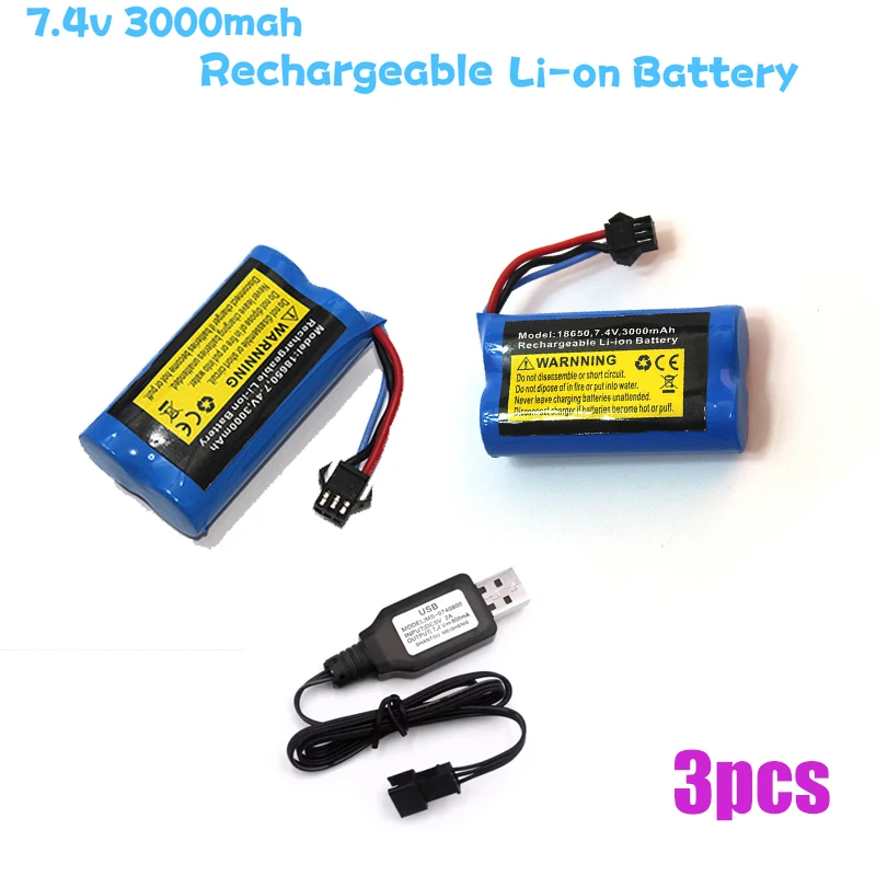 Batterie Lipo MN82 MN99S 2S RC 7.4V 3000mah, pièces RC pour télécommande, voiture jouet, robot avec batterie de grande capacité, chargeur USB