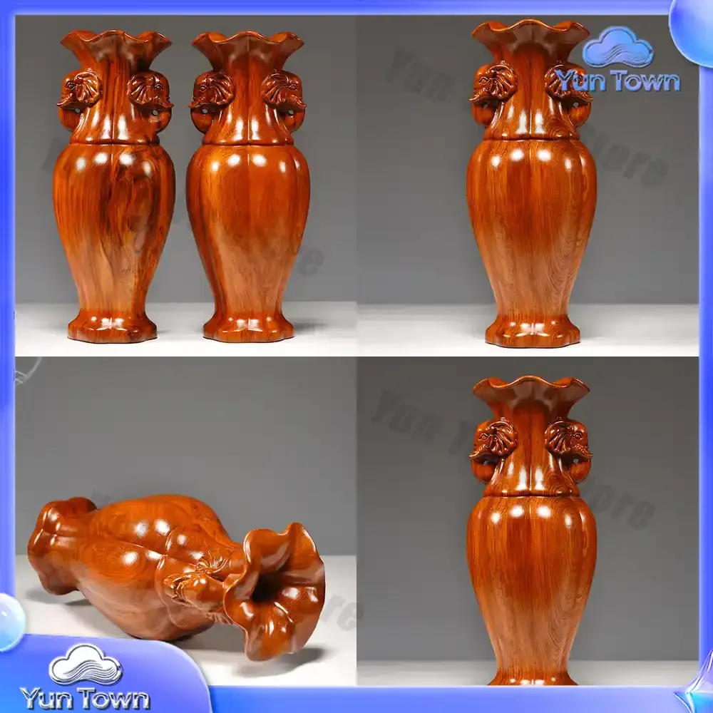 Pear solid wood Taiping elephant vase ornament new Chinese living room entrance flower arrangement decoration craft gift