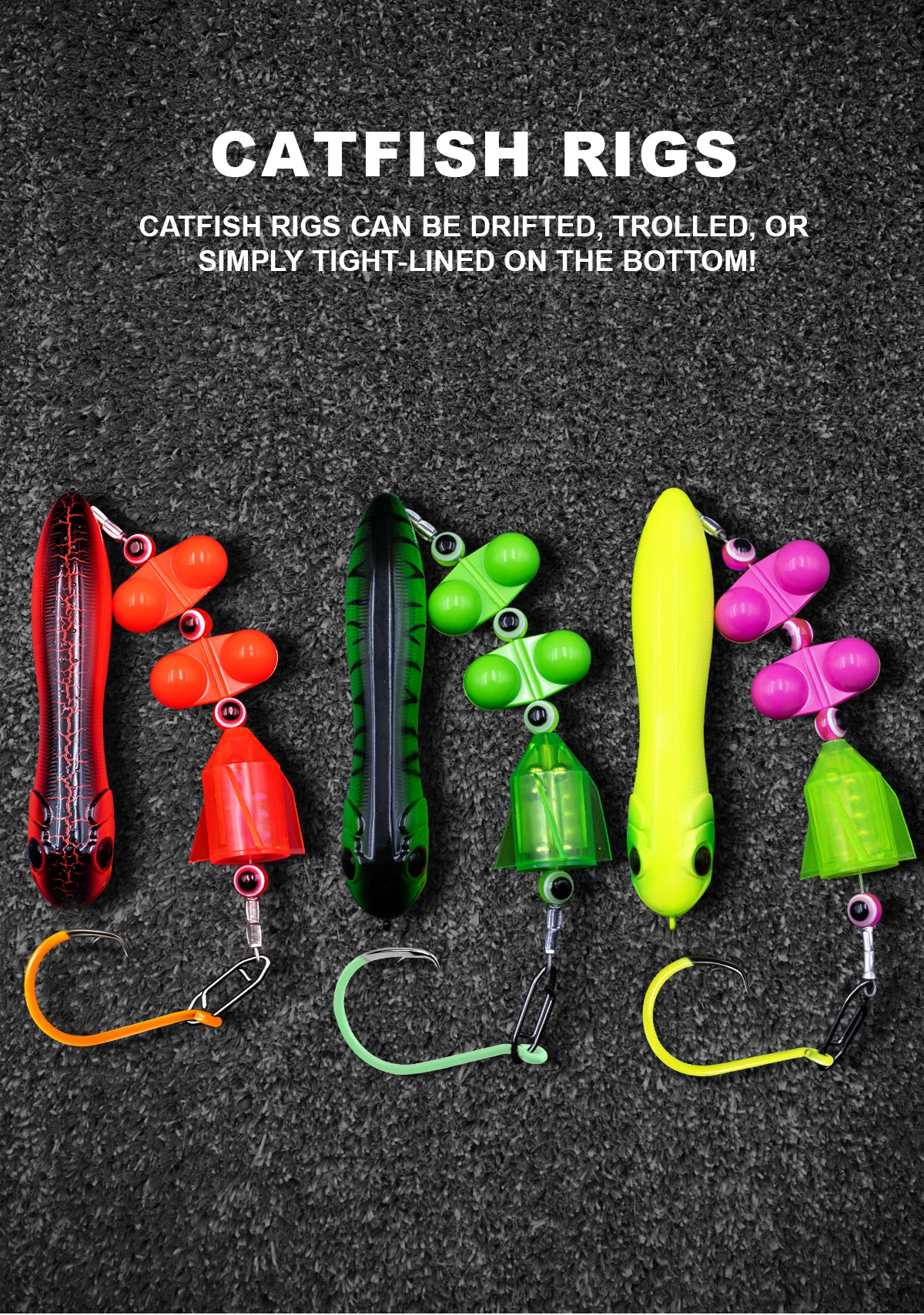 ZYZHE 3-teilige Welsangel-Rigs mit 7/0 # 9/0 # 10/0 # Bunte Kreishaken mit Kunstköder, Schwimmer und Klingelkugel – Ideal für Welsangeln – Detail 1