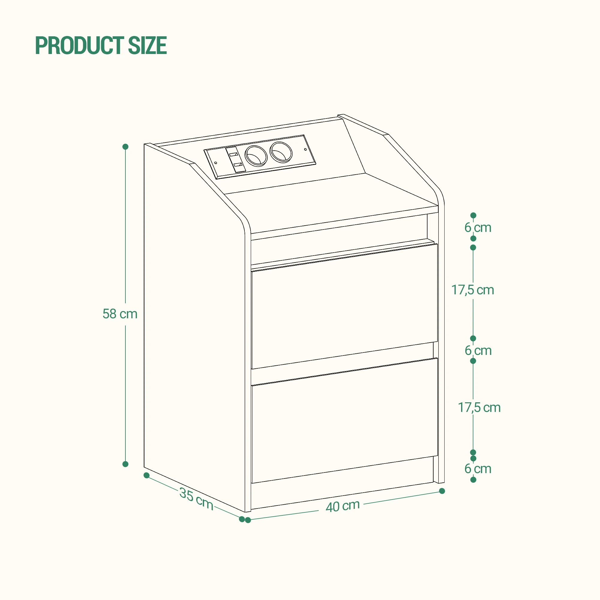 طاولة جانبية للسرير مع درجين، طاولة جانبية، أنيقة ومتعددة الاستخدامات، مثالية لغرفة المعيشة وغرفة النوم #6