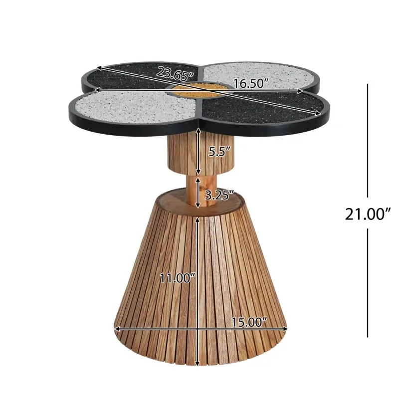 Four Leaf Clover Side Table Wood Grain Base Decorative End Table for Living Room Bedroom Small Space