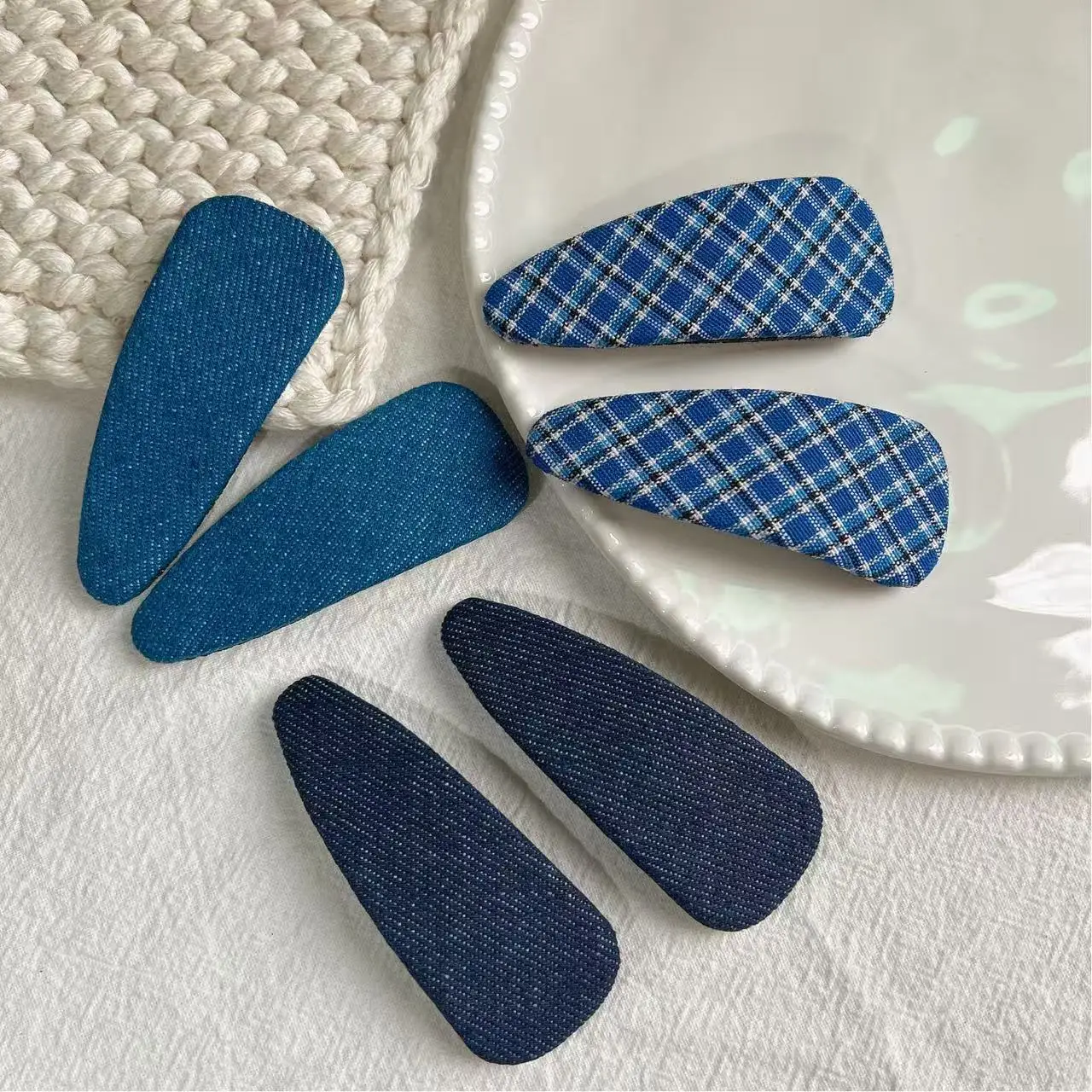 3PC Fashion High-quality College Style Denim Plaid BB Hair Side Clips Vintage Hairpin for Girls Women Korean Hair Accessories