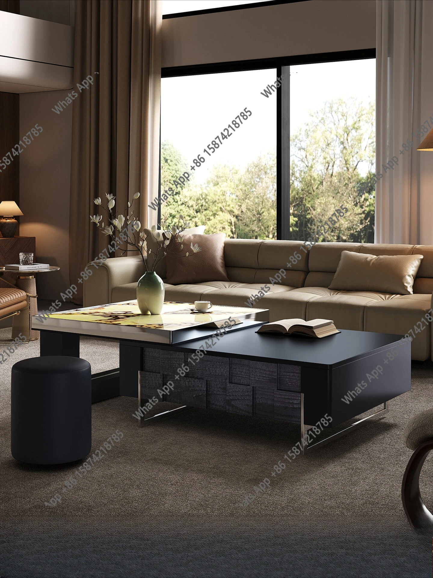 

Qianyue Italian minimalist luxury stone coffee table telescopic light luxury high-end designer 2026 new geometric pixel coffee t