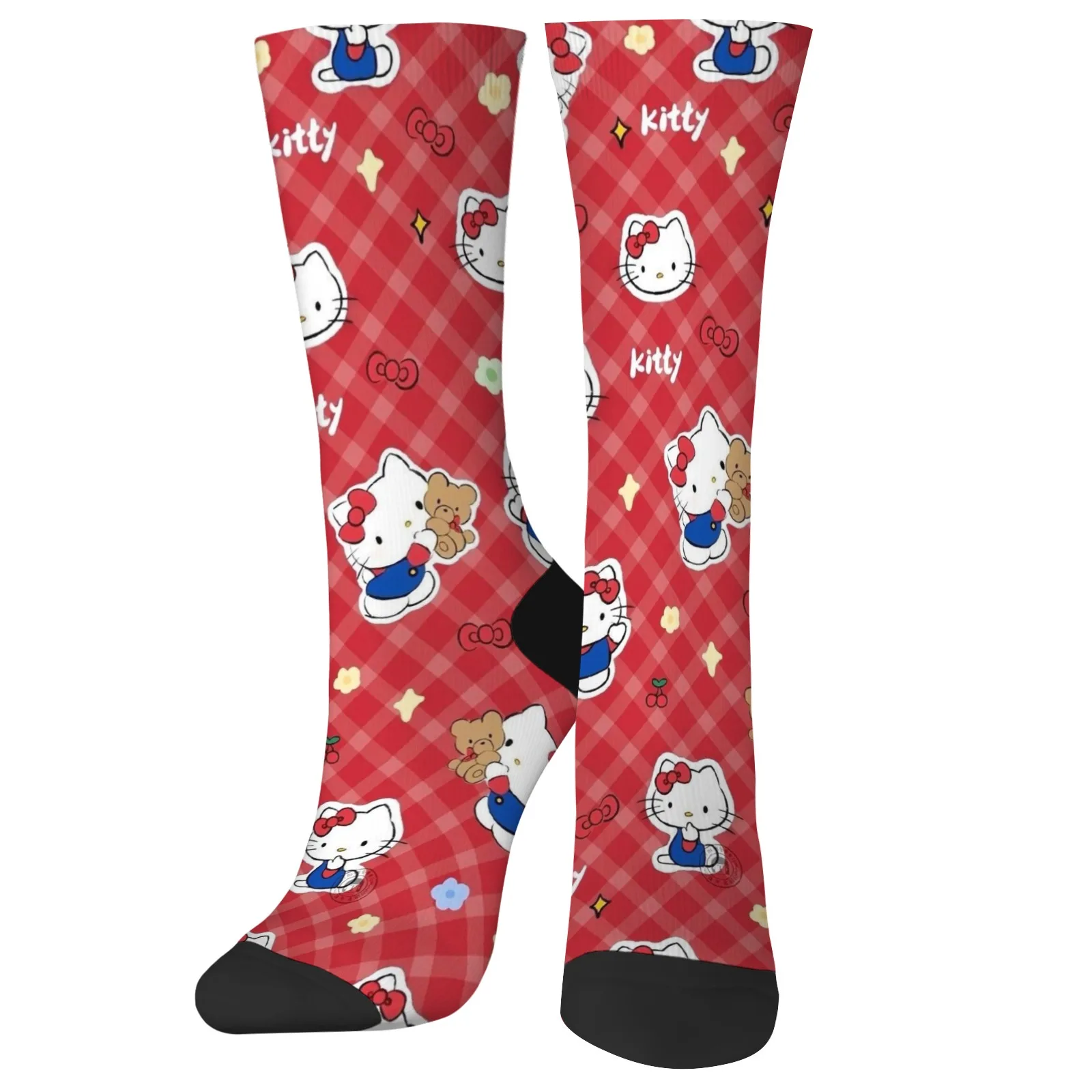 

Пара милых носков Sanrio Hello Kitty с принтом в стиле ретро, уличные трендовые компрессионные носки в стиле Харадзюку в стиле хип-хоп, унисекс, праздничный подарок