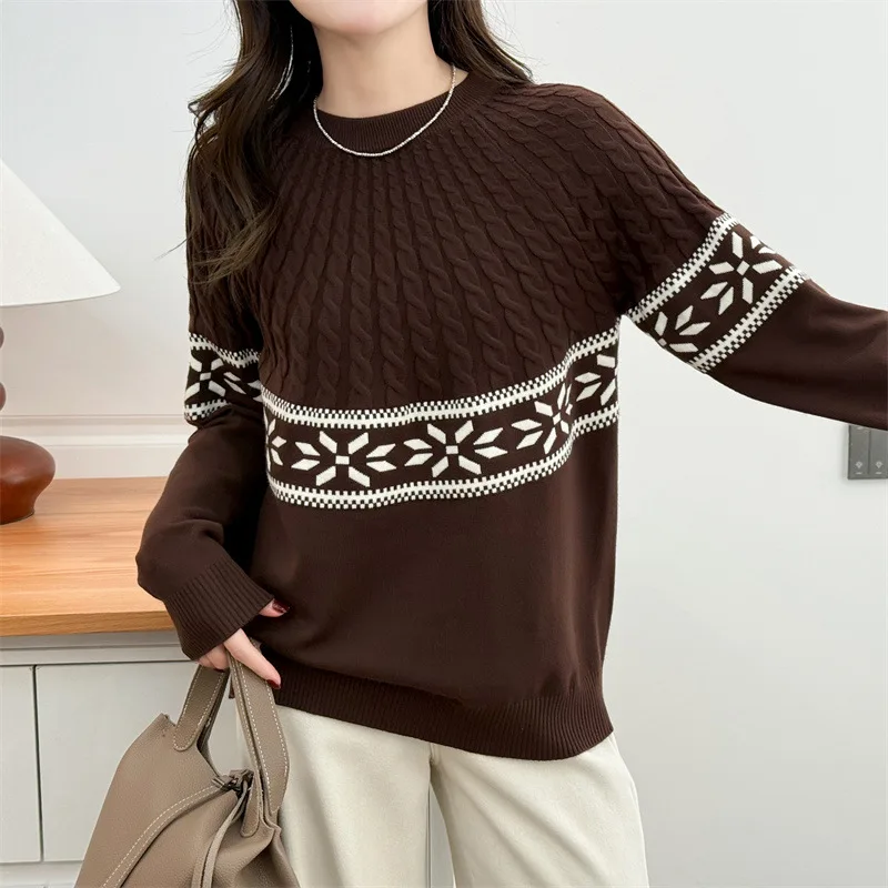 

XXXXL Fashion Plus Size Woman Clothing Sweater Spring 2026 Twisted Knit Jacquard Round Neck Long Sleeve Pulloers 379