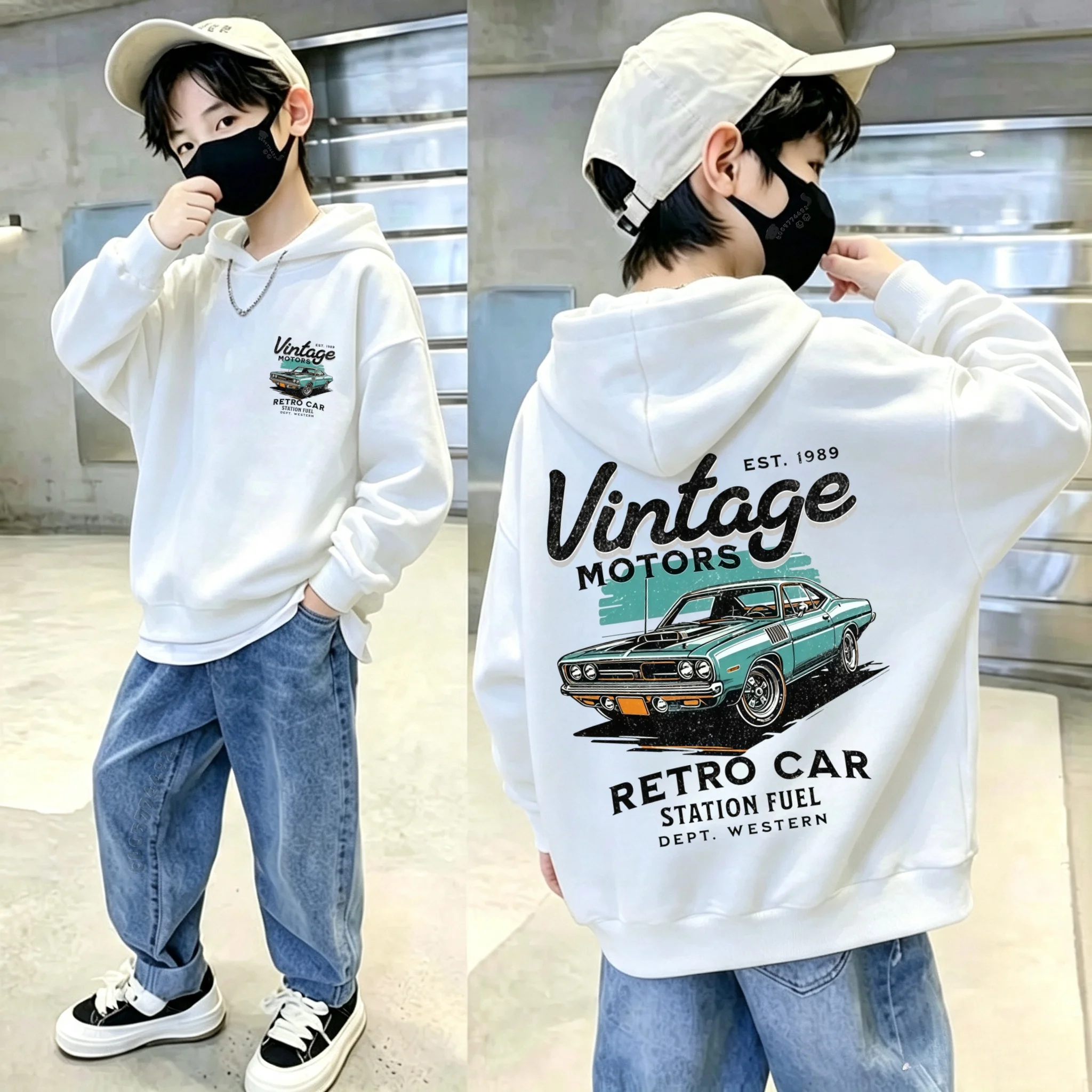 Latest children's casual long-sleeved hooded shirt - Boys and girls' Los Angeles motorcycle print sports pullover hoodie