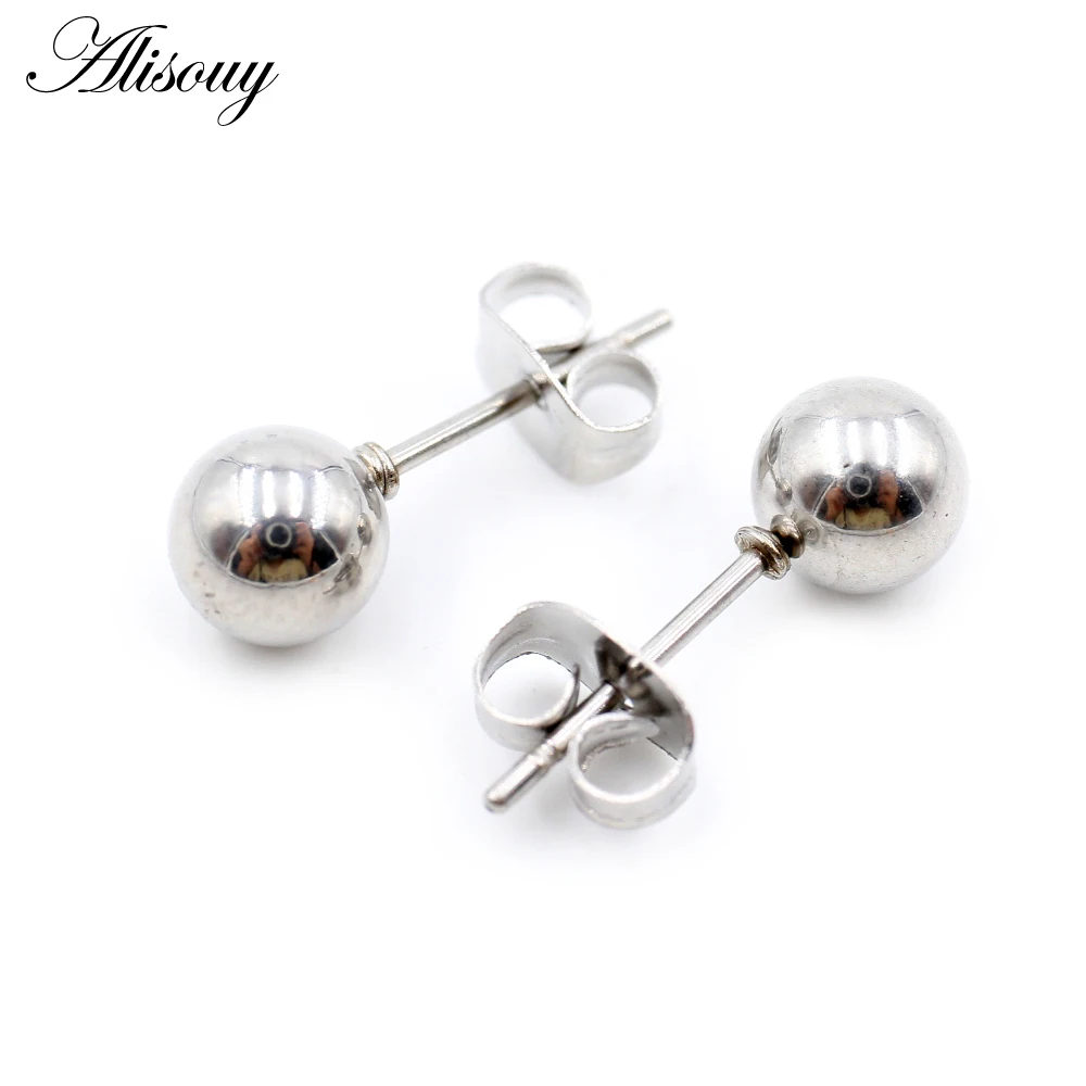 Alisouy 2PCS 20g Surgical Steel Black Blue Gold Color Ball Stud Earrings Punk Ear Tragus Ear Piercing Fake Taper For Men Women