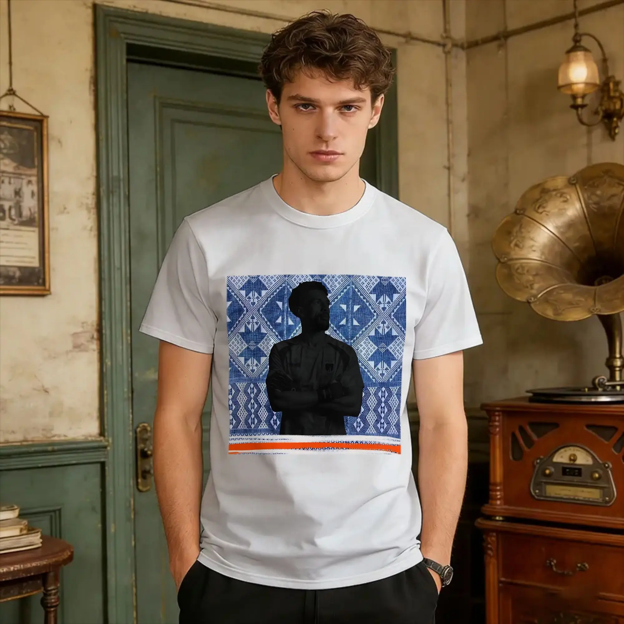Vozinha With A Flag Made With Our Traditional Tissue Called “Pano Di Terra”  T Shirt Summer Cabo Verde Cotton T Shirts