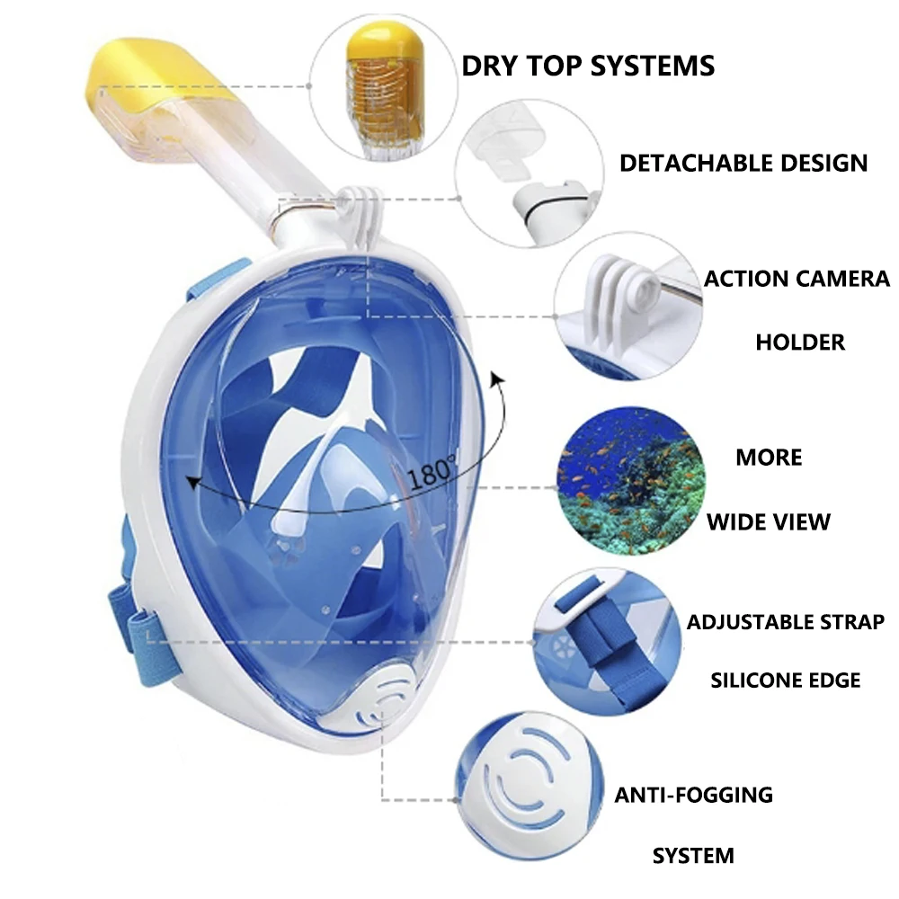 Máscara de buceo de cara completa para niños, máscara de buceo subacuática, antiniebla, antifugas, gafas de natación