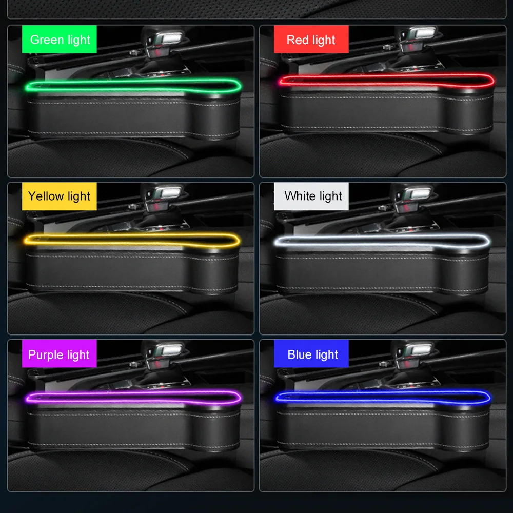 NEW Colorful LED Car Crevice Storage Box with 2 USB Charger Seat Gap Organizer Car Seat Gap Filler Cup Holder Changing