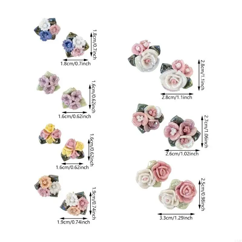 Zarte Porzellanblumenohrringe mit Keramik Rose Designs für Frauen – Detail 6