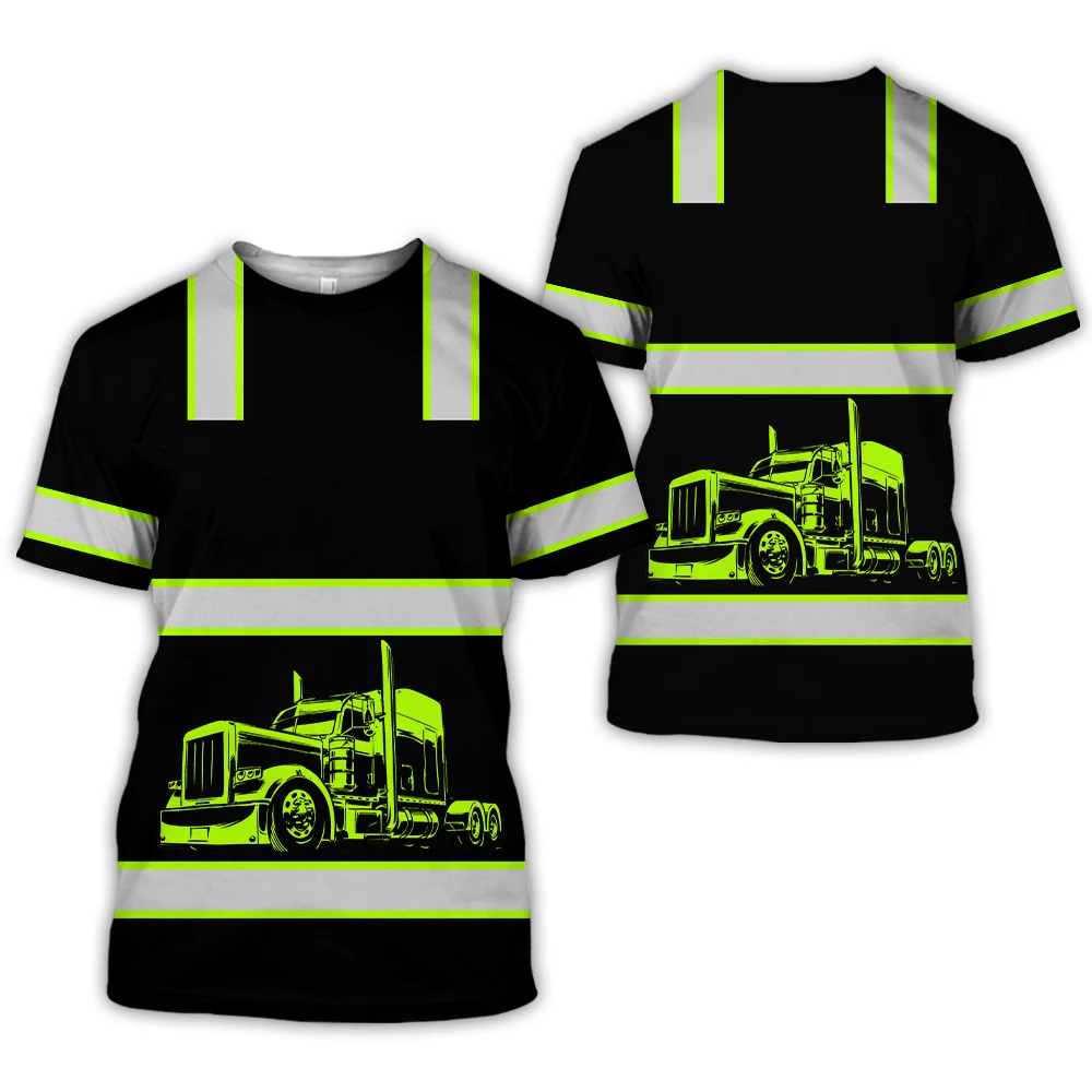 Work Clothing Summer Breathable Men's T-shirt 3D Printing Style Trucker Safety Transportation Work Uniform Oversized Loose Tops