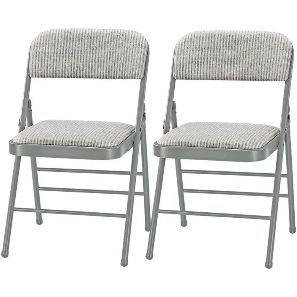 Chaises pliantes rembourrées en mousse métallique, tissu/vinyle, cadre en acier, noir, gris, blanc, lot de 2