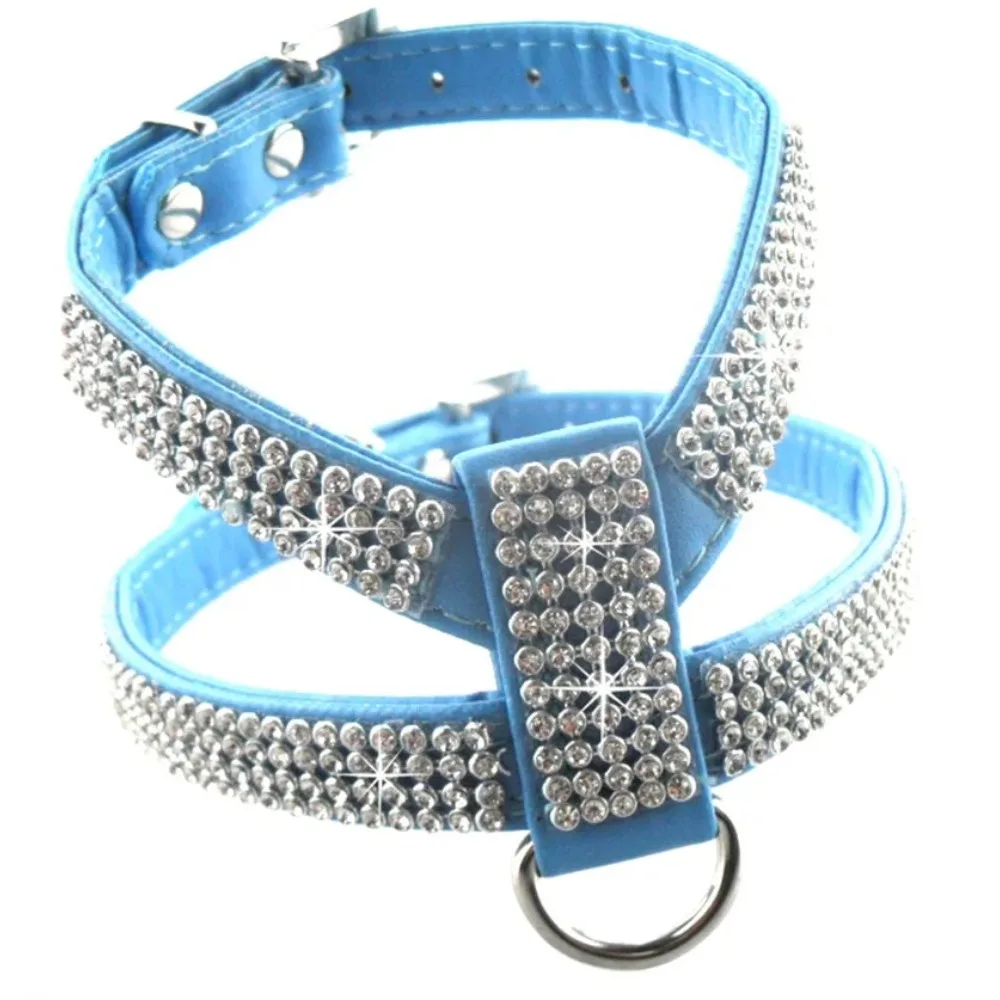 4 Sizes PU Leather Rhinestones Dog Harness Safety Comfortable Dress Up Pet Harness Collar for Small Medium Large Dog Supplies
