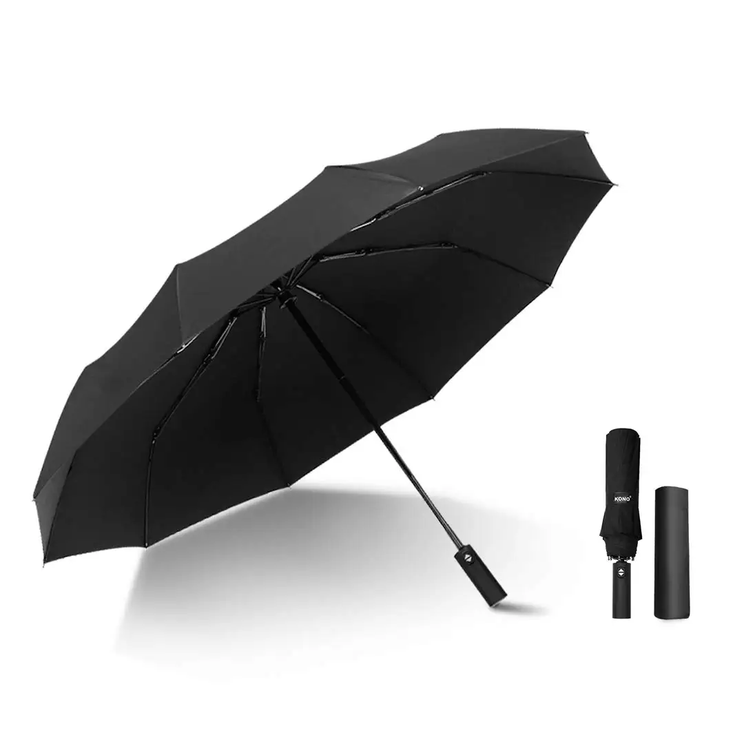 KONO-Parapluie de poche automatique Sturmfester pour hommes et femmes, coupe-vent, noir, compact, portable