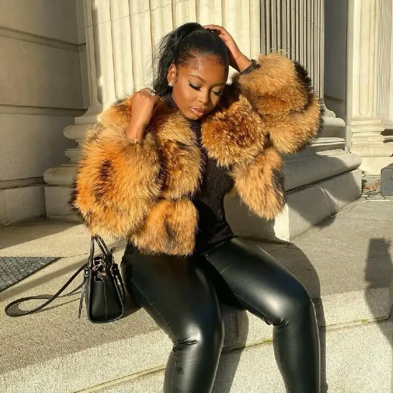 فاسق وهمية الراكون الفراء سترة النساء الخريف الشتاء فو الفراء الثعلب معاطف معطف قصير جاكيتات فروي ملابس خارجية العمل معاطف سميكة الدافئة
