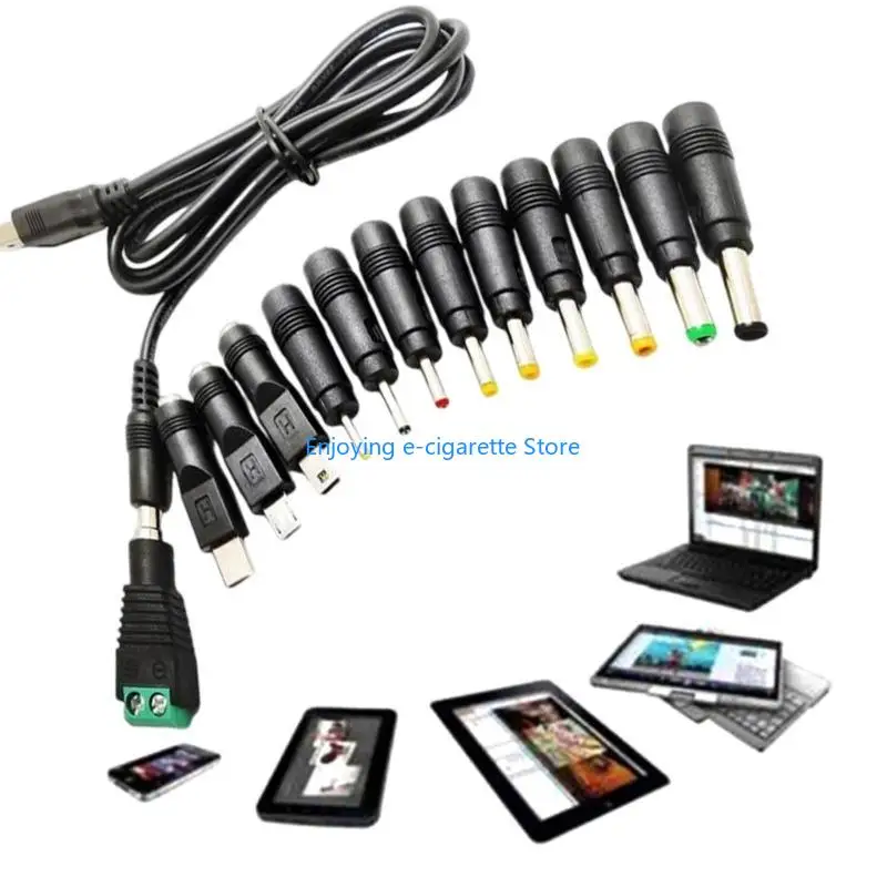 USB-Ladekabel auf 5,5 x 2,1 mm Stecker, 13 Anschlüsse, Adapter für Lautsprecher, LED-Leuchten, Y4QF – Detail 5