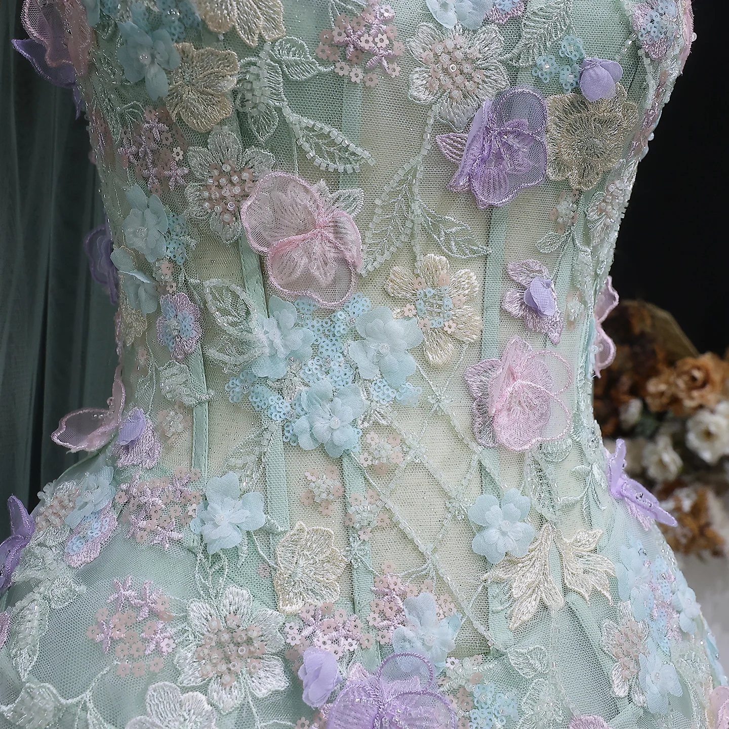 Sharon Said Dubai Elegantes Salbeigrünes Abendkleid mit Applikationen und Schal 2026 Damen Hochzeits-Formelles Partykleid SS755 Maßanfertigung – Detail 10